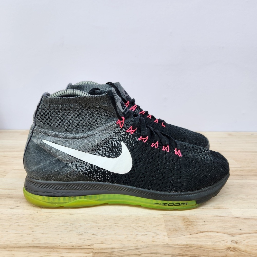 Nike Zoom All Out Flyknit Running Shoes Womens Size 7 Black Gray 845361-002